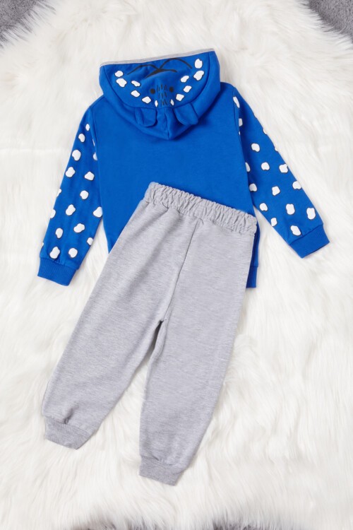 Lacivert Ayıcık Nakışlı Kapşonlu Hırkalı Erkek Bebek Takımı 16628