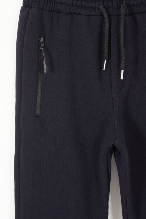 Lacivert Beli Lastikli Fermuarlı Cep Erkek Çocuk Şardonlu Eşofman Altı 17058