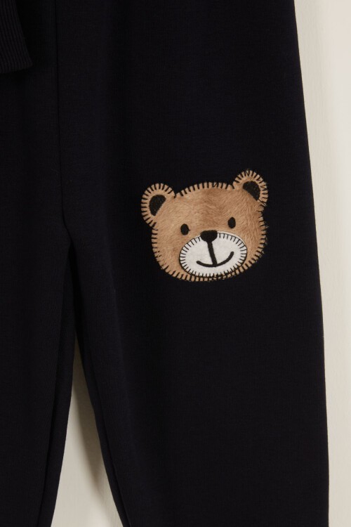 Lacivert Erkek Çocuk Sevimli Ayıcık Temalı Şardonlu 3 İplik 2li Takım