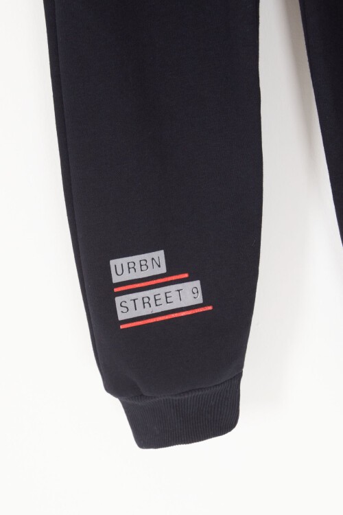 Lacivert Fermuarlı Cepli Yazı Baskılı Erkek Çocuk Şardonlu Eşofman Altı 17049