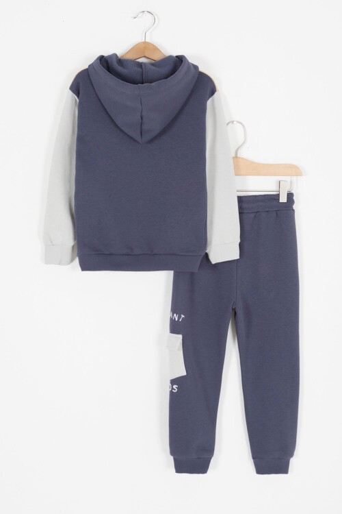 Lacivert Kaktüs Baskılı Üç İp Şardonlu Erkek Çocuk Eşofman Takım 17112