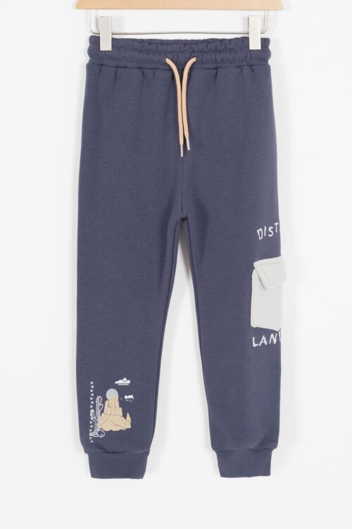 Lacivert Kaktüs Baskılı Üç İp Şardonlu Erkek Çocuk Eşofman Takım 17112