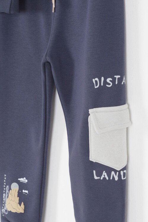 Lacivert Kaktüs Baskılı Üç İp Şardonlu Erkek Çocuk Eşofman Takım 17112