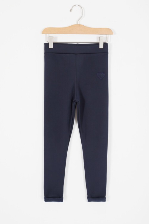 Lacivert Kalp Nakışlı İçi Peluş Kız Çocuk Tayt 17179