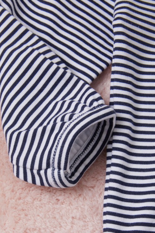 Lacivert Kız Bebek Dantel Yakalı Uzun Kol Çıtçıtlı Badi 16836