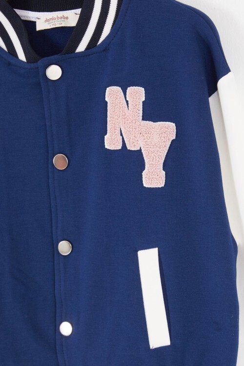 Lacivert NY Nakışlı Sırt Baskılı Kız Çocuk Kolej Eşofman Takımı 16935