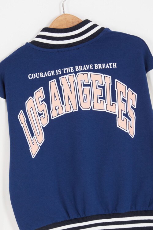 Lacivert NY Nakışlı Sırt Baskılı Kız Çocuk Kolej Eşofman Takımı 16935