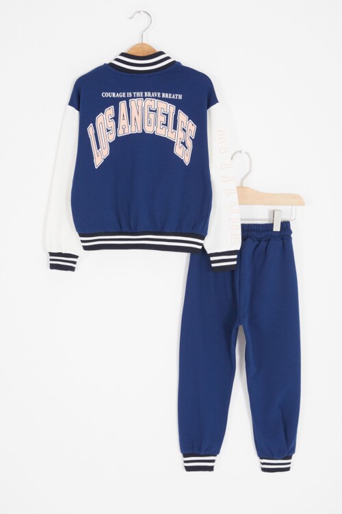 Lacivert NY Nakışlı Sırt Baskılı Kız Kolej Eşofman Takımı 17006