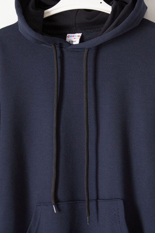 Lacivert Polarlı Kanguru Cepli Çocuk Kapüşonlu Sweatshirt 17043