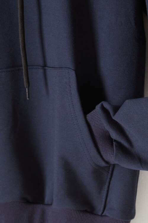 Lacivert Polarlı Kanguru Cepli Çocuk Kapüşonlu Sweatshirt 17043