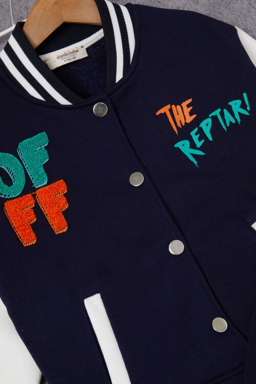 Lacivert Sırtı Baskılı Şardonlu Erkek Çocuk Kolej Eşofman Takımı 17100