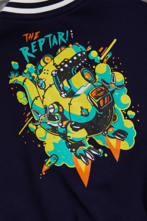 Lacivert Sırtı Baskılı Şardonlu Erkek Çocuk Kolej Eşofman Takımı 17100