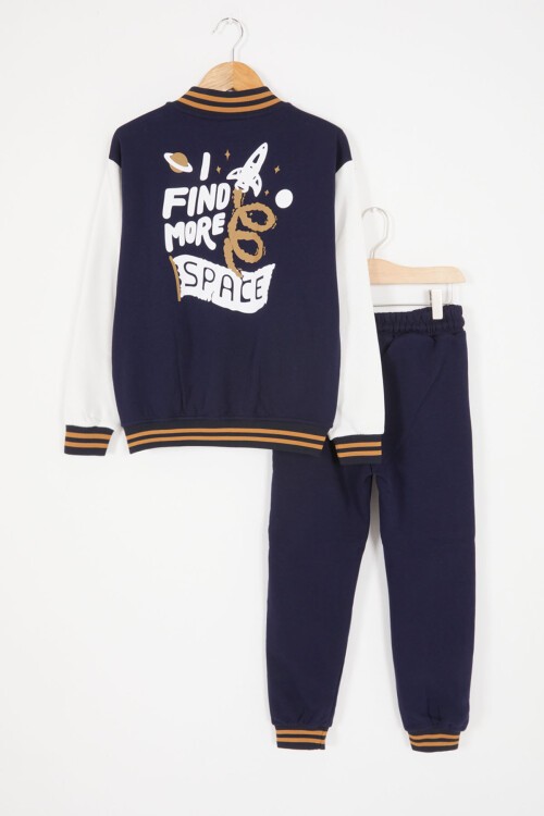 Lacivert Uzay Temalı Şardonlu Erkek Çocuk Kolej Eşofman Takımı 17079