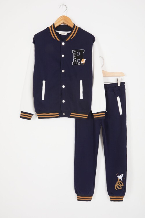 Lacivert Uzay Temalı Şardonlu Erkek Çocuk Kolej Eşofman Takımı 17079