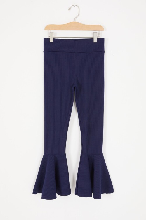 Lacivert Volanlı Fitilli Kız Düz Tayt 16875