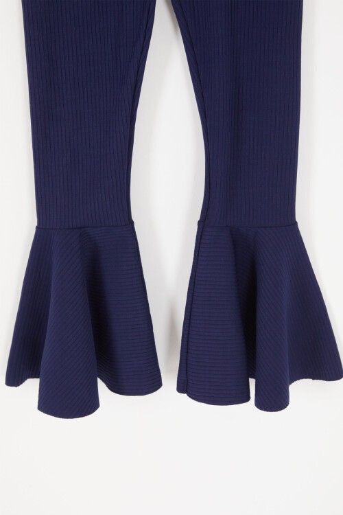 Lacivert Volanlı Fitilli Kız Düz Tayt 16875