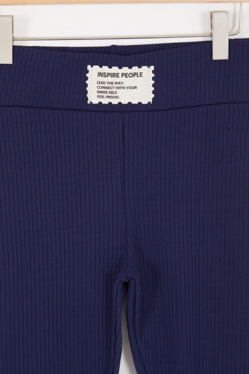 Lacivert Volanlı Fitilli Kız Düz Tayt 16875