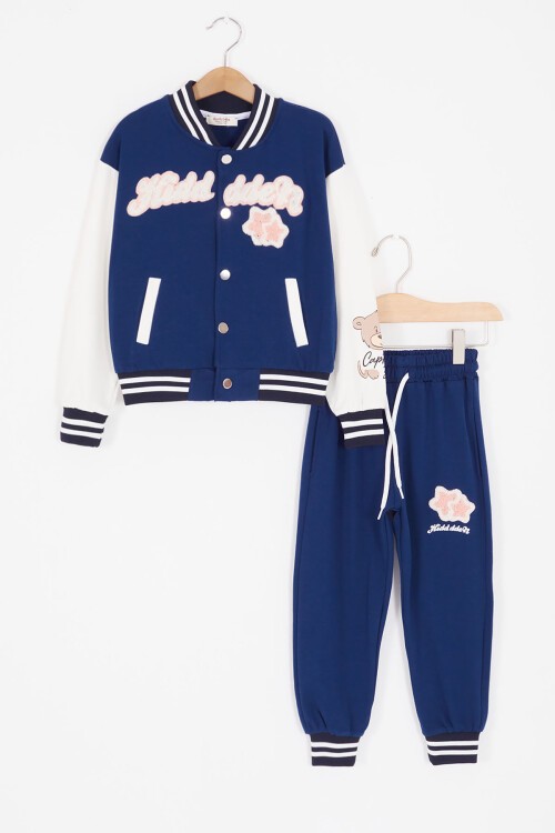 Lacivert Yıldız Nakışlı Kolej Ceketli Kız Eşofman Takımı 17011