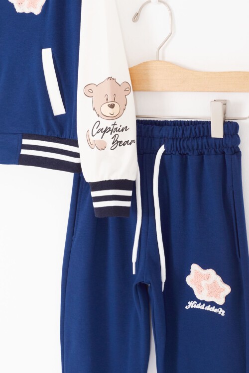 Lacivert Yıldız Nakışlı Kolej Ceketli Kız Eşofman Takımı 17011