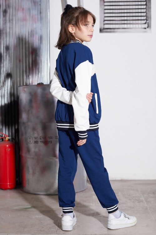 Lacivert Yıldız Nakışlı Kolej Ceketli Kız Çocuk Eşofman Takımı 16940