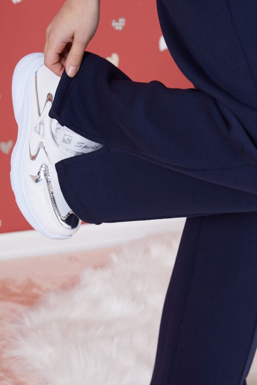 Lacivert Yırtmaçlı Kız Çocuk Şardonlu Eşofman Altı 17266