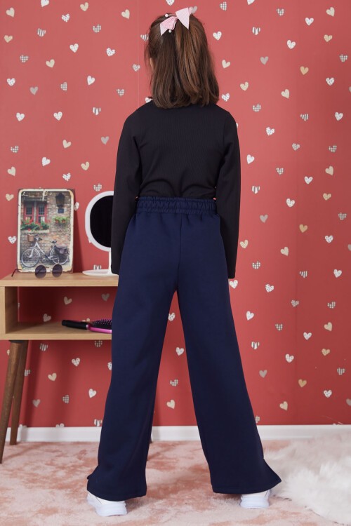 Lacivert Yırtmaçlı Kız Çocuk Şardonlu Eşofman Altı 17266