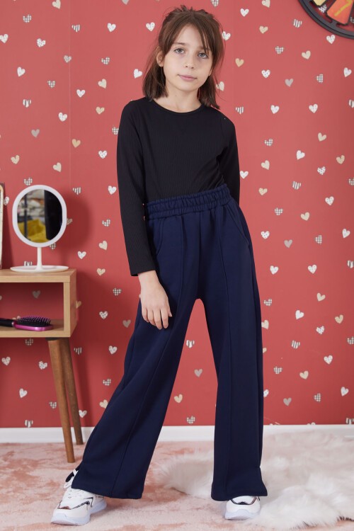 Lacivert Yırtmaçlı Kız Çocuk Şardonlu Eşofman Altı 17266