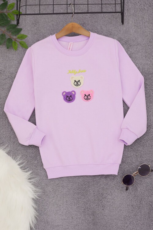 Lila Ayıcık Nakışlı Kız Çocuk Kız Çocuk Sweatshirt 17200