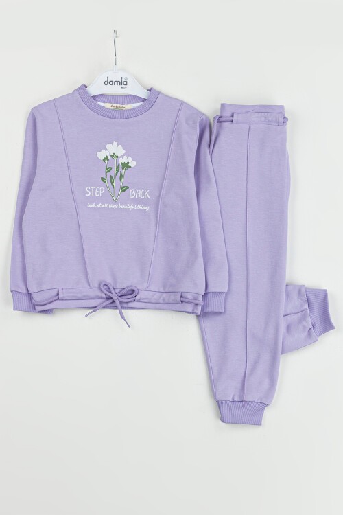Lila Çiçek Baskılı Kız Çocuk Takım 16679