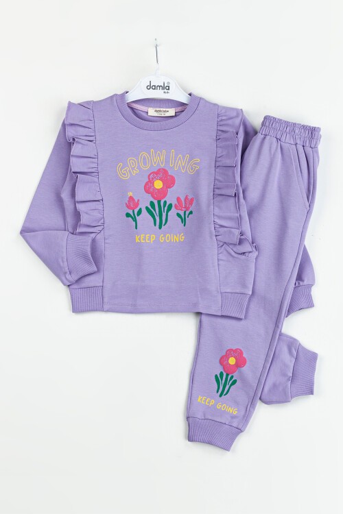 Lila Çiçek Desenli Kız Çocuk Takım 16670