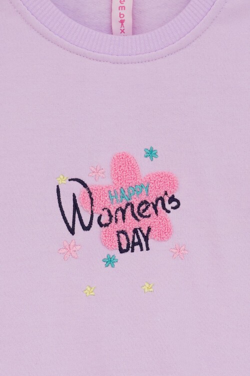 Lila Çiçek Nakışlı Kız Çocuk Kız Çocuk Sweatshirt 17194