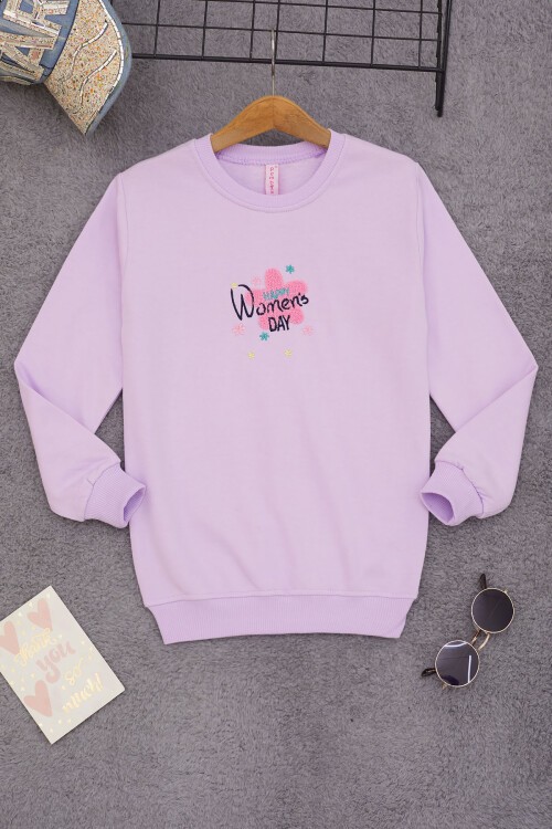 Lila Çiçek Nakışlı Kız Çocuk Kız Çocuk Sweatshirt 17194