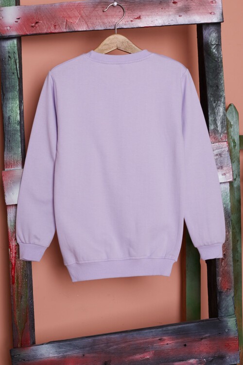 Lila Çiçekli Tavşan Baskılı Kız Çocuk Sweatshirt 17280