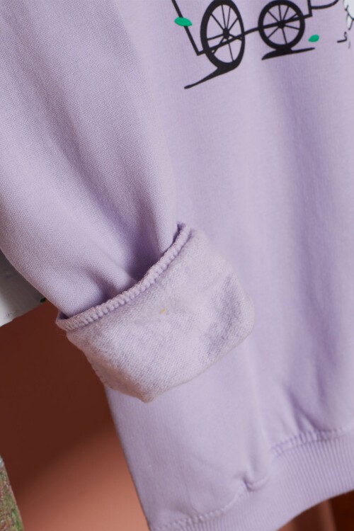 Lila Çiçekli Tavşan Baskılı Kız Çocuk Sweatshirt 17280