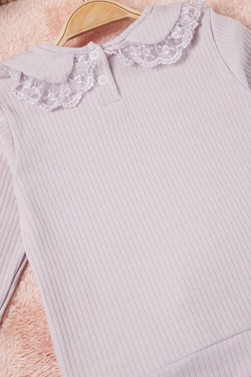 Lila Dantel Yakalı Fitilli Kız Bebek Takım 17150