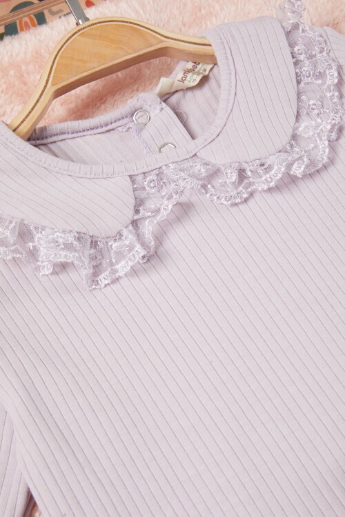 Lila Dantel Yakalı Fitilli Kız Bebek Takım 17150