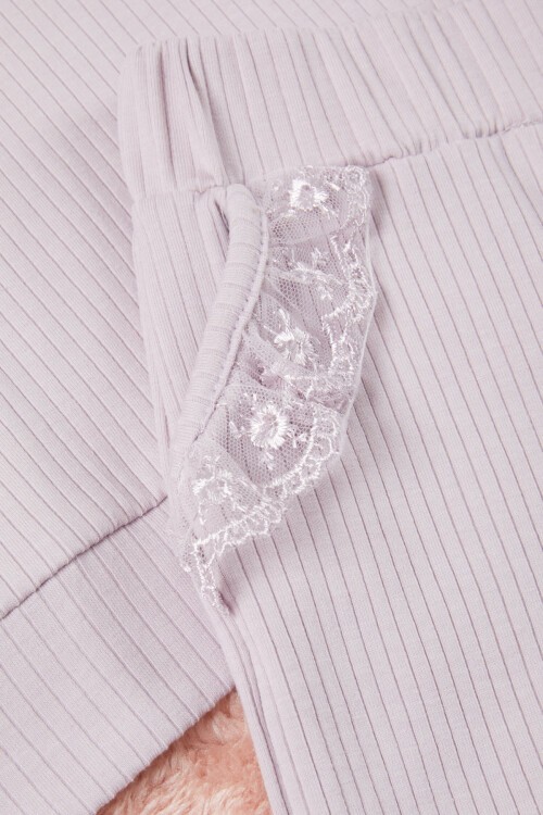 Lila Dantel Yakalı Fitilli Kız Bebek Takım 17150