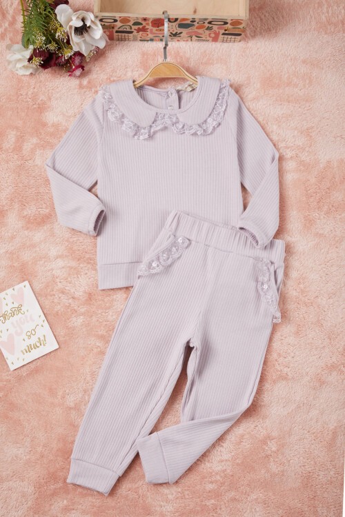 Lila Dantel Yakalı Fitilli Kız Bebek Takım 17150
