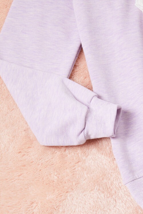 Lila Dantelli Lale Nakışlı Kız Çocuk Sweatshirt 16768