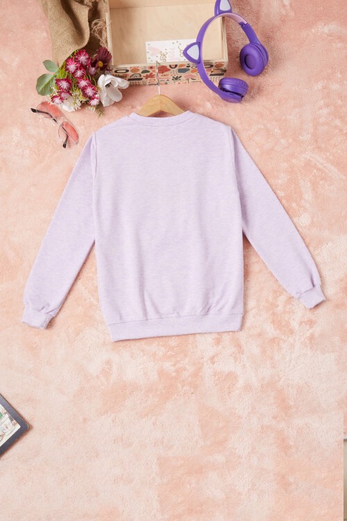 Lila Dantelli Lale Nakışlı Kız Çocuk Sweatshirt 16768