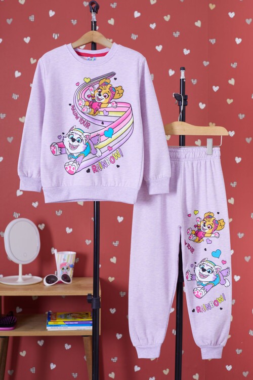 Lila Gökkuşağı Baskılı Şardonlu Kız Çocuk Eşofman Takımı 17344
