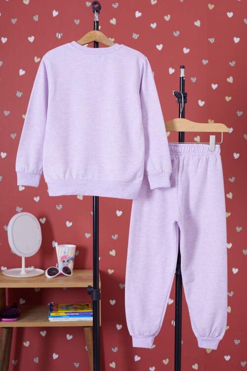 Lila Gökkuşağı Baskılı Şardonlu Kız Çocuk Eşofman Takımı 17344