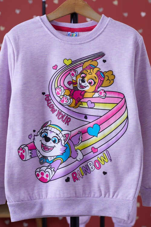 Lila Gökkuşağı Baskılı Şardonlu Kız Çocuk Eşofman Takımı 17344