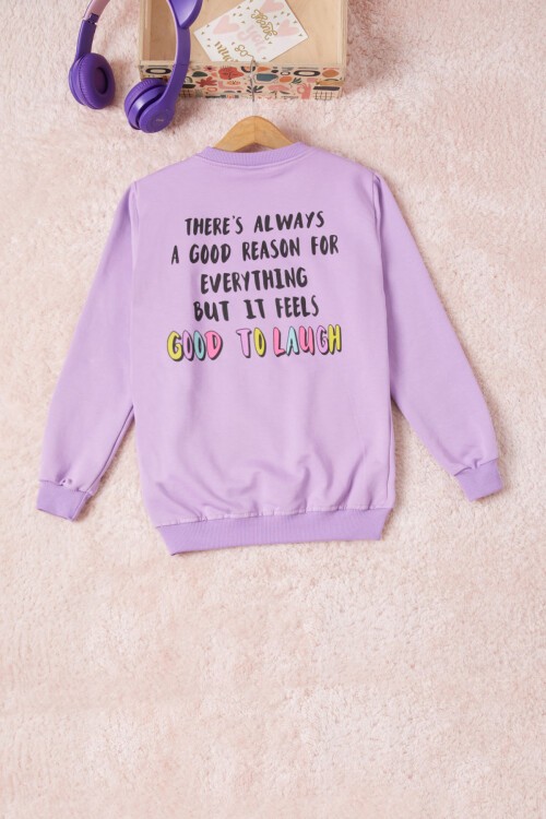Lila Gülen Yüz Sırtı Baskılı Kız Çocuk Sweatshirt 16706