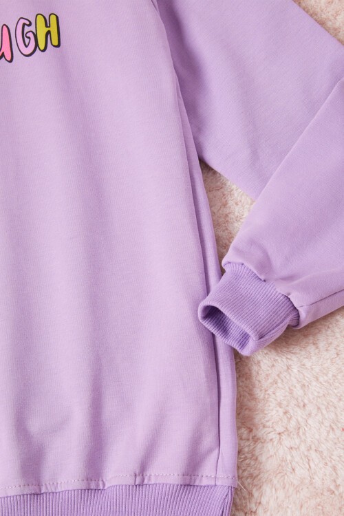Lila Gülen Yüz Sırtı Baskılı Kız Çocuk Sweatshirt 16706
