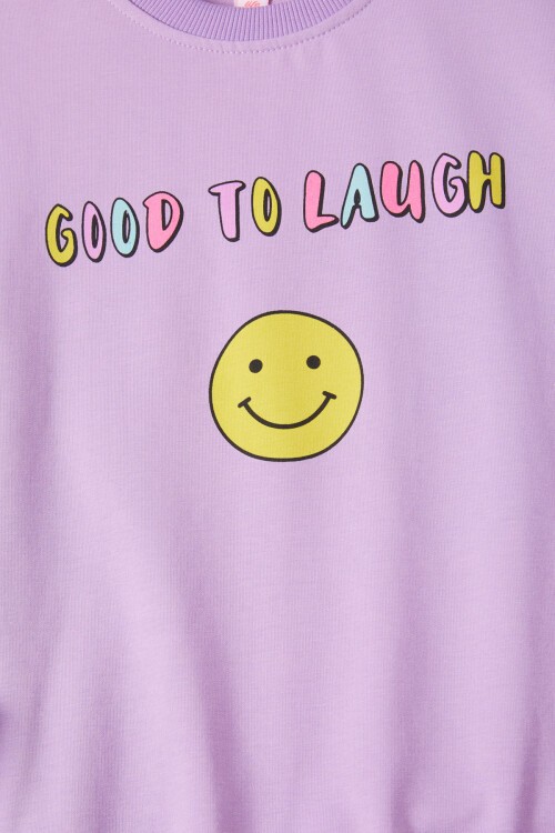 Lila Gülen Yüz Sırtı Baskılı Kız Çocuk Sweatshirt 16706