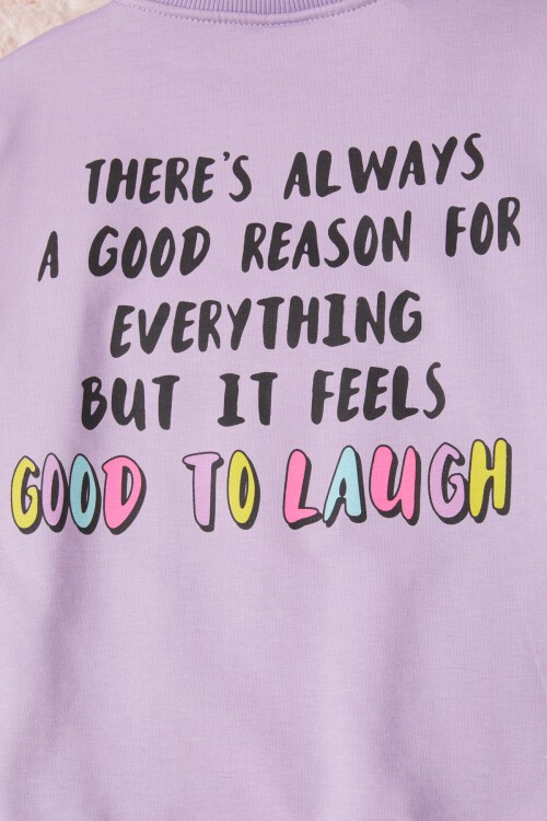 Lila Gülen Yüz Sırtı Baskılı Kız Çocuk Sweatshirt 16706