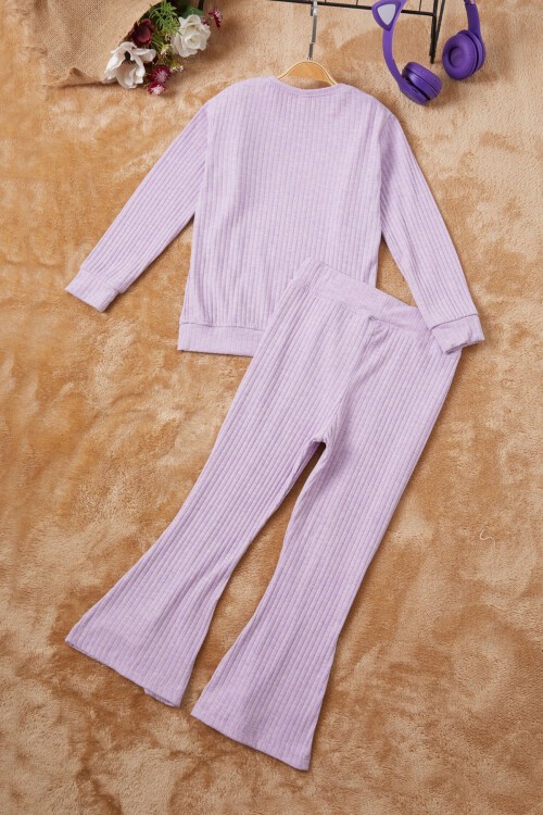 Lila Happy Yazılı Fırfırlı Kız Çocuk Takımı 16717