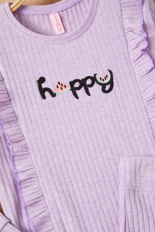 Lila Happy Yazılı Fırfırlı Kız Çocuk Takımı 16717