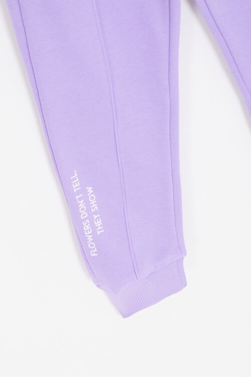 Lila Harf Nakışlı Kolej Ceketli Kız Çocuk Şardonlu Eşofman Takımı 16828